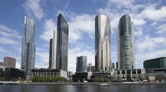 4K Time Lapse Zoom Out Melbourne Yarra River Skyscrapers