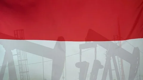 Indonesia Flag Slow Motion Oil Production Concept