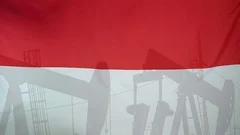 Indonesia Flag Slow Motion Oil Production Concept