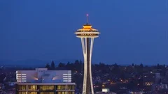 4K Timelapse Seattle Needle Sunrise Zoom Out (Editorial)