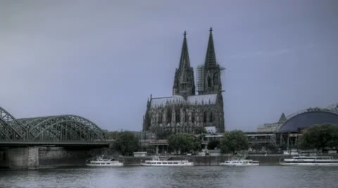 HDR Time Lapse Riverside View Of The Cologne Cathedral