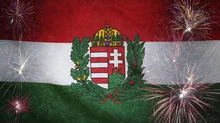Hungary Flag Firework Grunge Concept real fabric