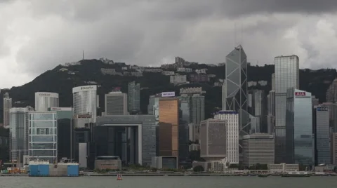 Time Lapse Zoom Out Hong Kong Skyline Dark Clouds