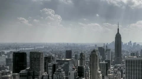 Nyc Downtown Sunrays And Clouds