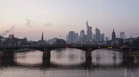 4K Timelapse Cargoships At Frankfurt Skyline