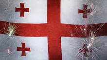 Georgia Flag Firework Grunge Concept real fabric