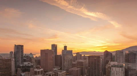 4K Time Lapse Close Up Vancouver Skyline Sunset