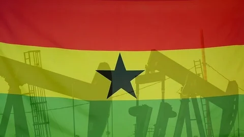 Ghana Flag Slow Motion Oil Production Concept
