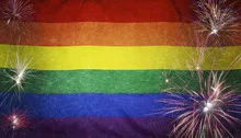 Rainbow Flag Firework Grunge Concept real fabric