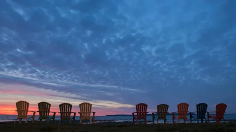 Time Lapse Bood Red Sky Sunrise Lake Hurton Chairs