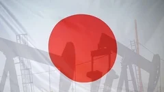 Japan Flag Slow Motion Oil Production Concept