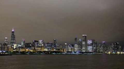 Time Lapse Zoom In Chicago Skyline Night