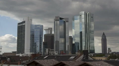Time Lapse Zoom Out Dark Clouds Frankfurt Skyline