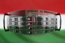 Server Country Concept with Flag of Hungary Coat of Arms