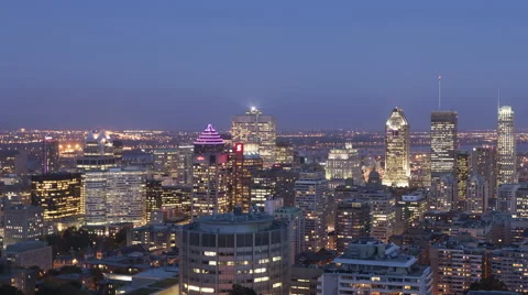 4K Time Lapse Pan Shot Montreal Twilight After Sunset