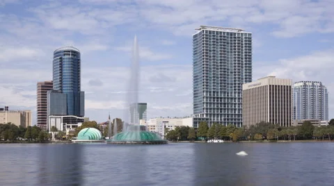 4K Time Lapse Close Up Orlando Skyline From Lake Eola