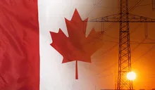Energy Concept Canada Flag with sunset power pole