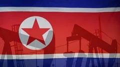 North Korea Flag Slow Motion Oil Production Concept