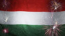 Hungary Flag Firework Grunge Concept real fabric