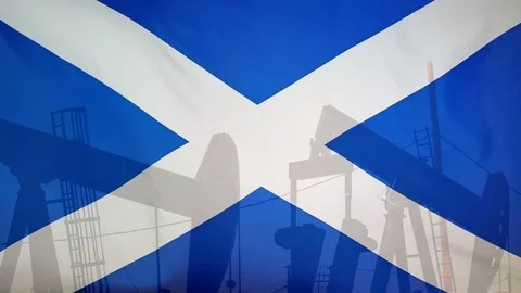 Scotland Flag Slow Motion Oil Production Concept