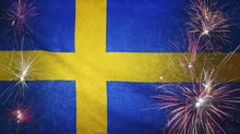 Sweden Flag Firework Grunge Concept real fabric