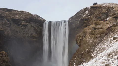 4K Time Lapse Skogafoss Waterfall Visitor Platform