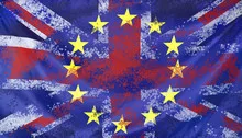 Concept Brexit UK and EU flags composition