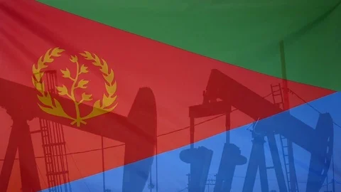 Eritrea Flag Slow Motion Oil Production Concept
