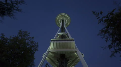 Time Lapse Zoom Out Of Seattle Space Needle Night