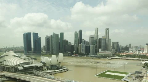 4K Timelapse Singapore Skyline Aerial View Zoom Out