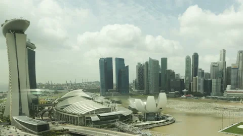 4K Timelapse Singapore Skyline Aerial View Pan Shot