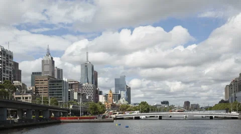 4K Time Lapse Zoom Out Melbourne Yarra River Downtown