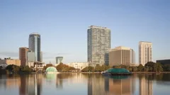 4K Time Lapse Zoom Out Orlando Skyline From Lake Eola
