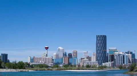 4K Time Lapse Close Up Of Calgary Skyline