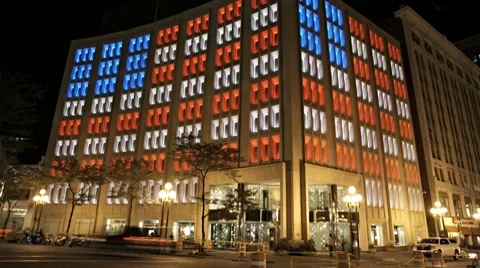 American Flag In Colored Windows