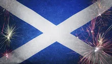 Scotland Flag Firework Grunge Concept real fabric