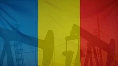 Romania Flag Slow Motion Oil Production Concept