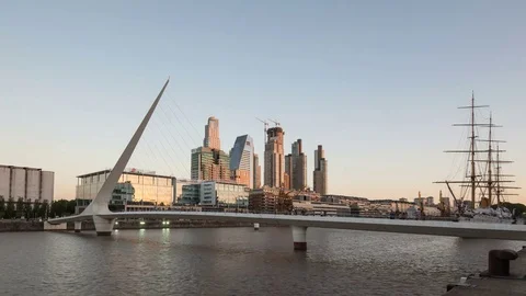 4K Time Lapse Golden Hour Buenos Aires Puente De La Mujer Wide Angle (Editorial)