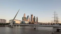 4K Time Lapse Golden Hour Buenos Aires Puente De La Mujer Wide Angle (Editorial)