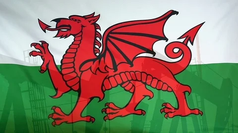 Wales Flag Slow Motion Oil Production Concept
