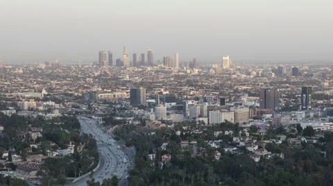 4K Timelapse Zoom Out Los Angeles Skyline At Dusk