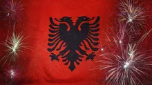 Albania Flag Firework Grunge Concept real fabric