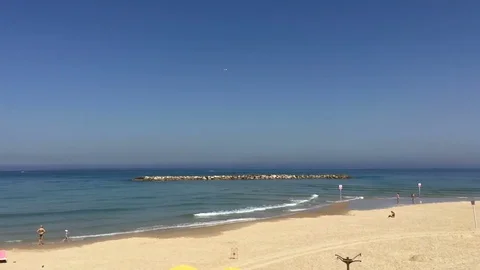Israel Flag Slow Motion Tel Aviv Beach