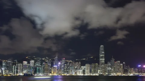 Time Lapse Zoom Out Hong Kong Skyline At Nighttime