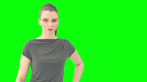 Woman Looks At Camera Greenscreen