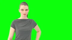Woman Looks At Camera Greenscreen