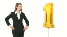 Woman presenting the golden number one