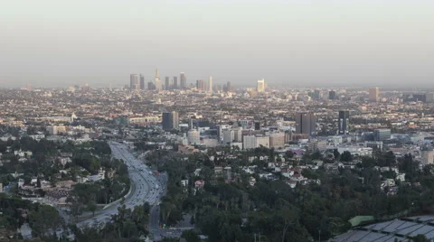 4K Timelapse Zoom In Los Angeles Skyline At Dusk