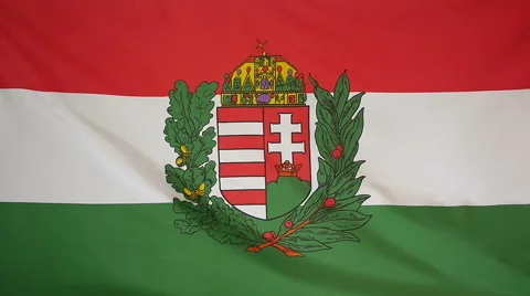 Slowmotion Real Textile Flag Of Hungary Coat Of Arms