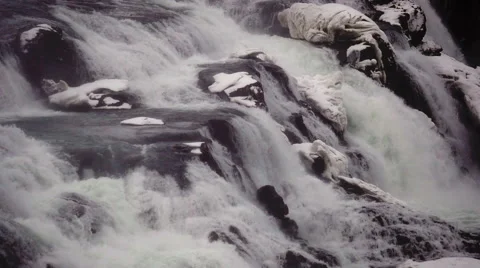 Slowmotion Gullfoss Waterfall Close Up